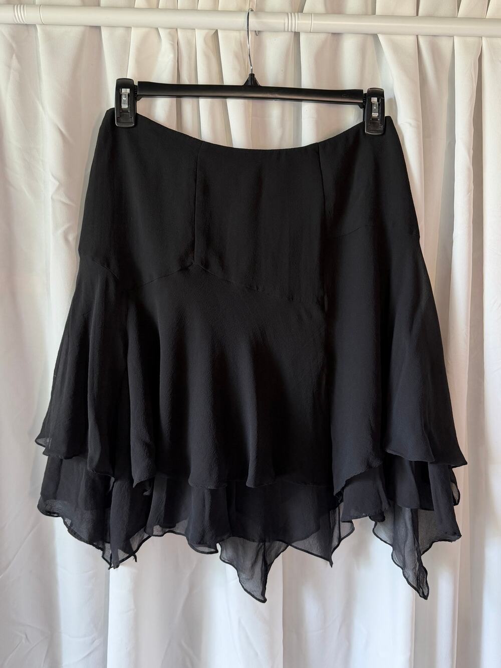 Carmen Marc Valvo 100% Silk Black Handkerchief Skirt Sz 14 Y2K Whimsigoth